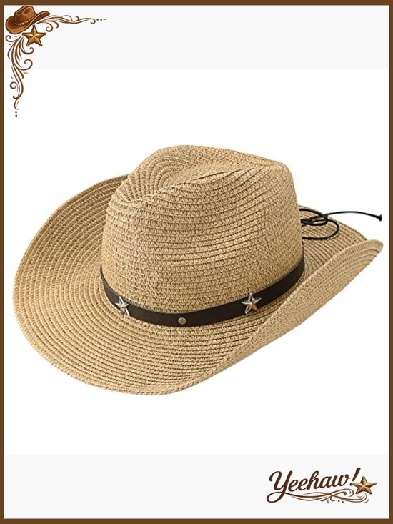 Straw Sun Hat Wide Brim UV Protection Beach Cowboy Style Foldable